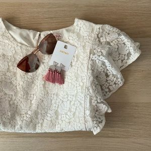 White Lace Ruffle Blouse
